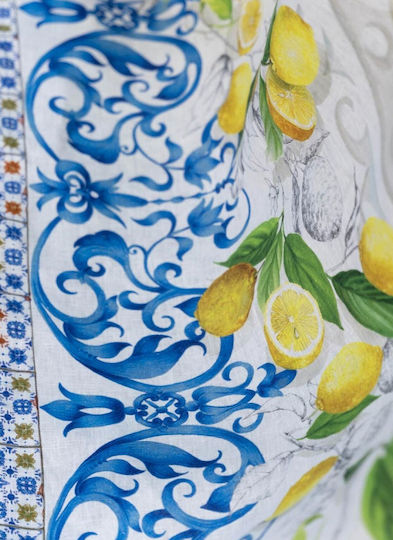 Tessitura Toscana Telerie Linen Tablecloth Cetara Blue 170x360cm