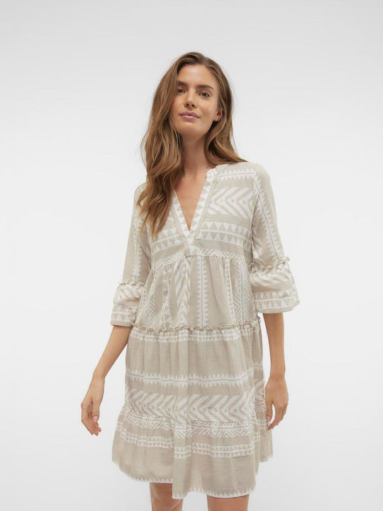 Sommer Mini Kleid mit Rüschen Beige Ecru