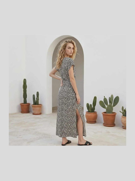 Καλοκαιρινό Midi Φόρεμα Μαυρο Animal Print