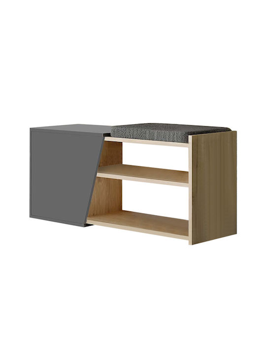 Holz Schuhschrank Fiona mit 2 Regalen Anthracite / Natural Beech L104xW37xH47cm