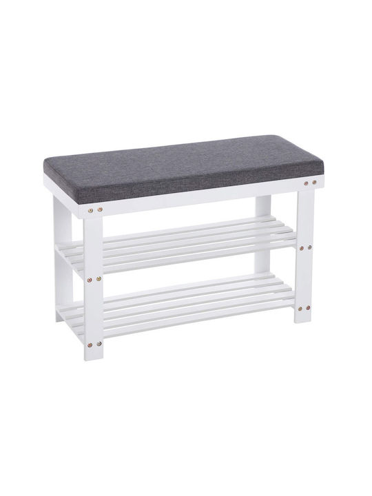 Bamboo Shoe Organizer with 2 Shelves White 71x29x49cm