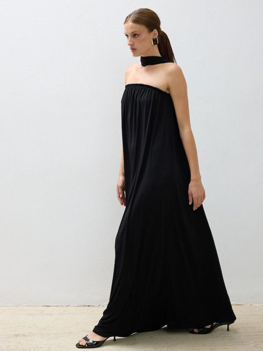 Summer Maxi Evening Strapless Black Dress