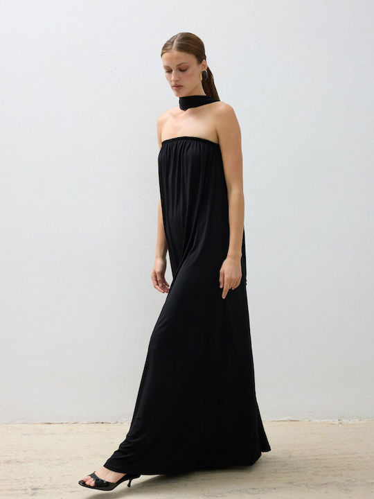 Summer Maxi Evening Strapless Black Dress