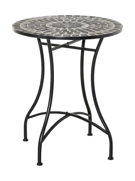 Outdoor Dinner Table with Ceramic Surface and Metal Frame Black 60x60x71cm