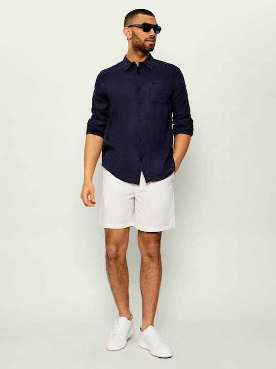 Long Sleeve Linen Shirt Navy Blue