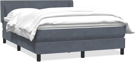Double Bed Upholstered with Fabric Dark Grey with Slats & Mattress 160x210cm