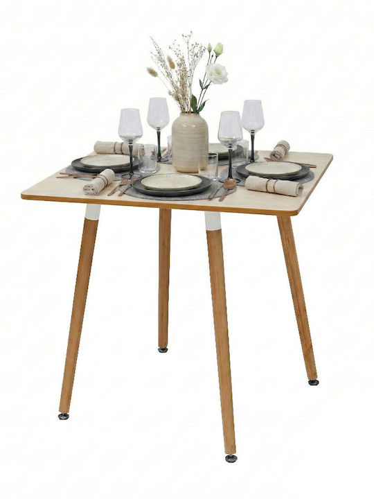 Square Wooden Table with Cement Frame Light Brown Color 75x75x75cm