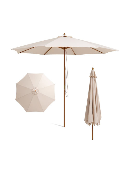 Round Wooden Beige Parasol Φ3xH2.62m