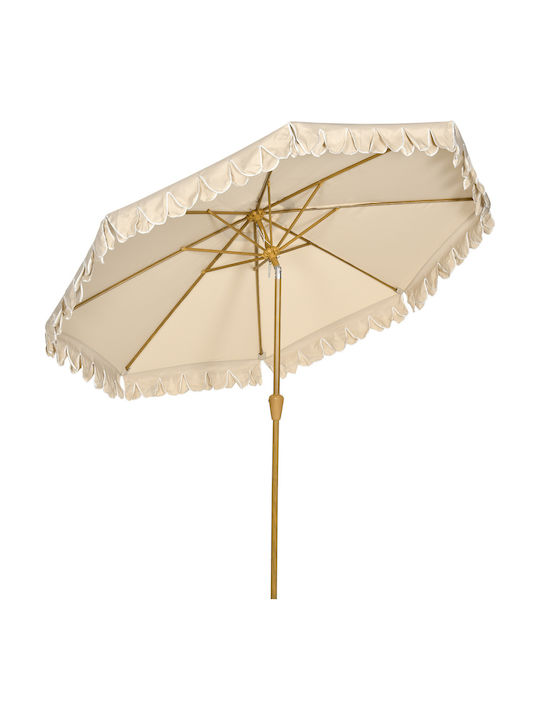 Circular Wooden Khaki Garden & Terrace Parasol Φ2.65xH2.355m