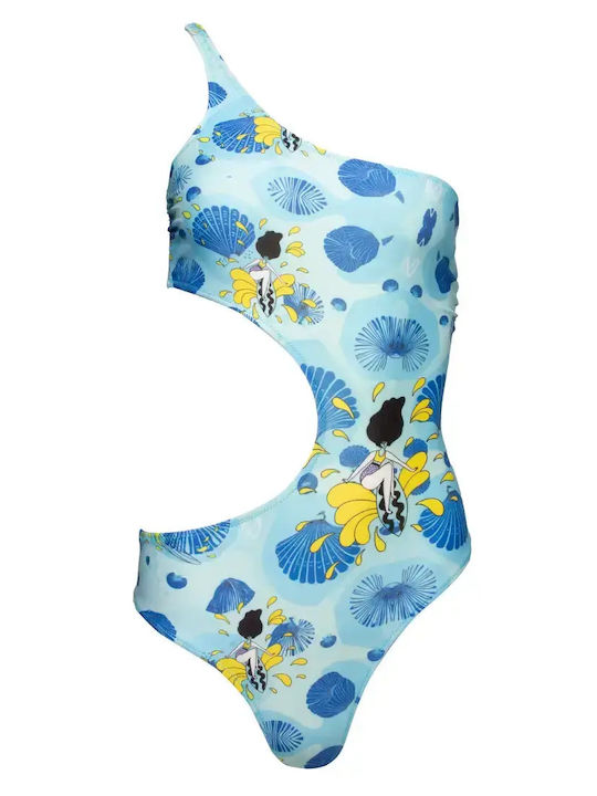 One Piece Swimsuit With One Shoulder Blue