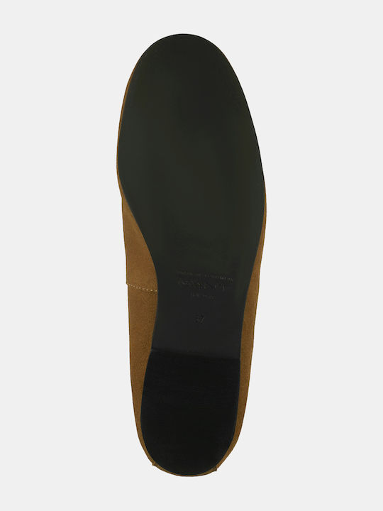 Leather Women's Pointed Toe Ballerinas in Beige Colour