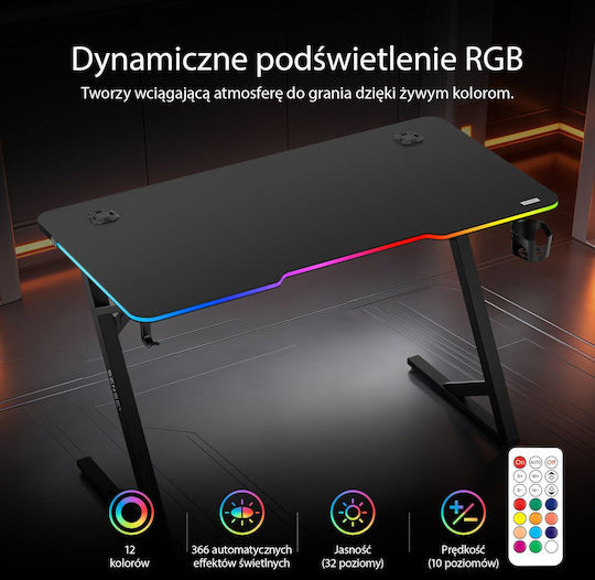 Gaming Office Volt Wooden Black with LED 120x60cm