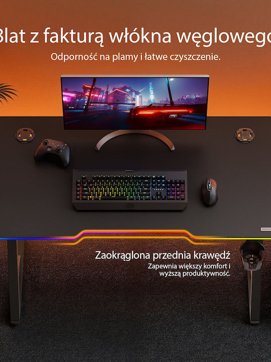 Γραφείο Gaming Volt Ξύλινο Μαύρο με LED 120x60εκ.