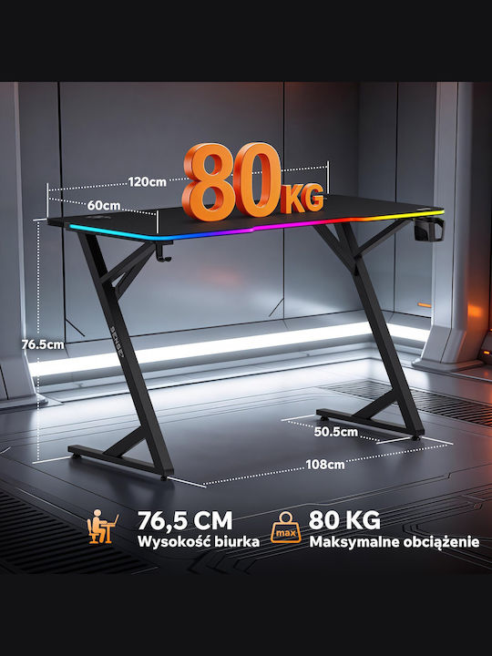 Γραφείο Gaming Volt Ξύλινο Μαύρο με LED 120x60εκ.