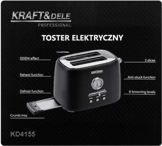 Kraft & Dele Тостер Двуместен 1000W Черен