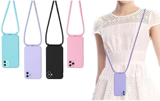 Sonique Carryhang Liquid Back Cover Silicone 0.5mm with Strap Light Blue (iPhone 12 / 12 Pro)