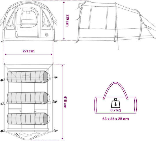 vidaXL Campingzelt Tunnel Khaki 4 Jahreszeiten 400x260x200cm