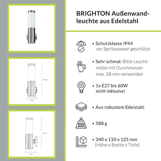 Lamp Easylight Επιτοίχιο Εξωτερικό Φωτιστικό E27 IP44 12x34εκ.