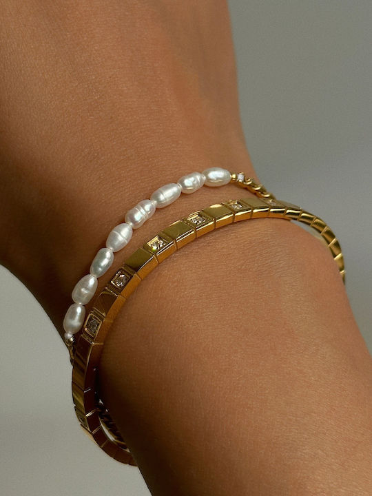 Enotia Damen Armband aus Edelstahl Vergoldet mit Perlen
