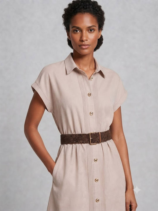Summer Midi Shirt Dress Beige