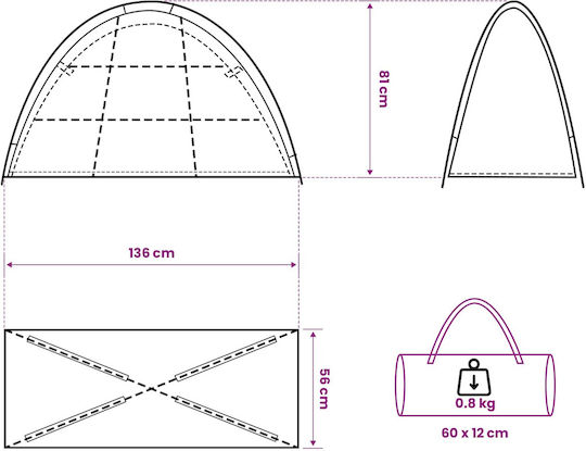 vidaXL Σκηνή Camping Igloo Ορειβασίας Χακί Αδιάβροχη 120x50x70εκ.