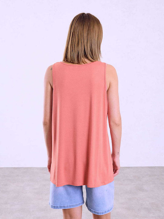 Celestino Women's Sleeveless Monochrome Loose Fit Blouse Coral