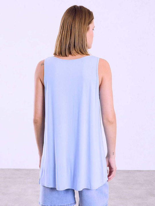 Celestino Damen Bluse Ärmellose Monochrome Loose Fit Hellblau