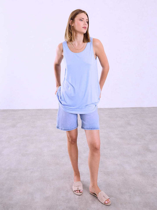 Celestino Damen Bluse Ärmellose Monochrome Loose Fit Hellblau