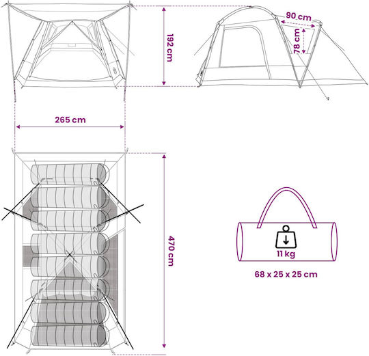 vidaXL Къмпинг Тунел Син за 8 Души 470x260x182см
