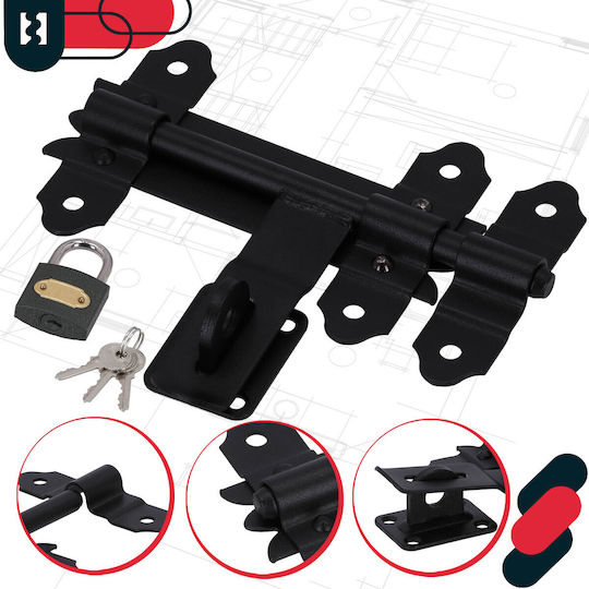 Kotarbau Garage Gate Latch Lock Door Gate Steel Black 150 Mm + Padlock