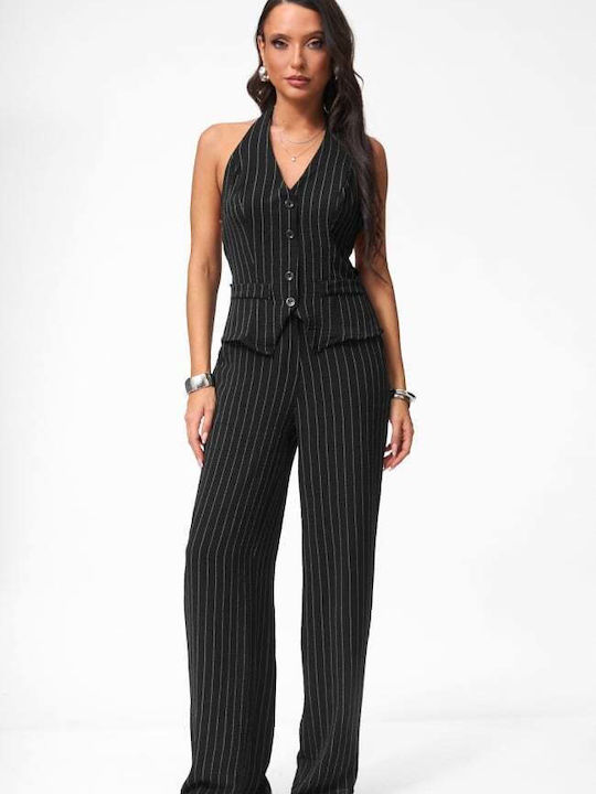 Women's Black Kit with Striped Trousers