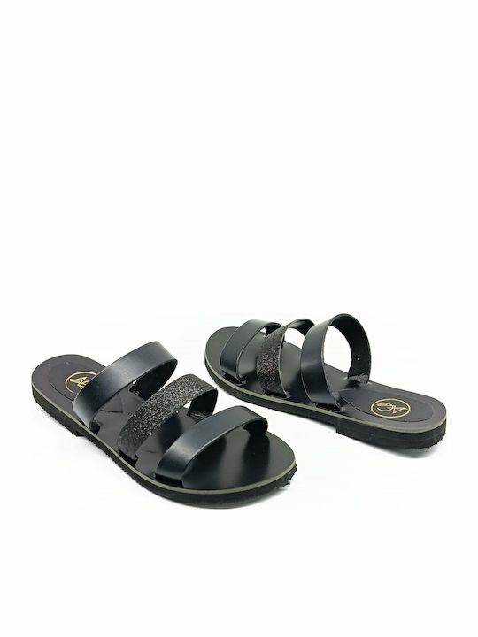 Leather Women's Flat Sandals Black