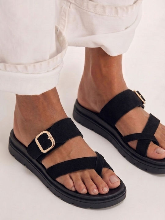 Deri Damen Flatforms Schwarze