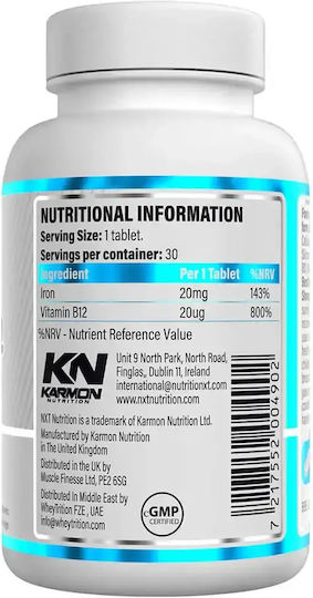 Nxt Nutrition Iron & B12 20mg 30 ταμπλέτες