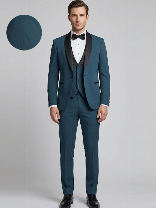 Men's Groom's Suit with Vest Slim Fit Dark Green