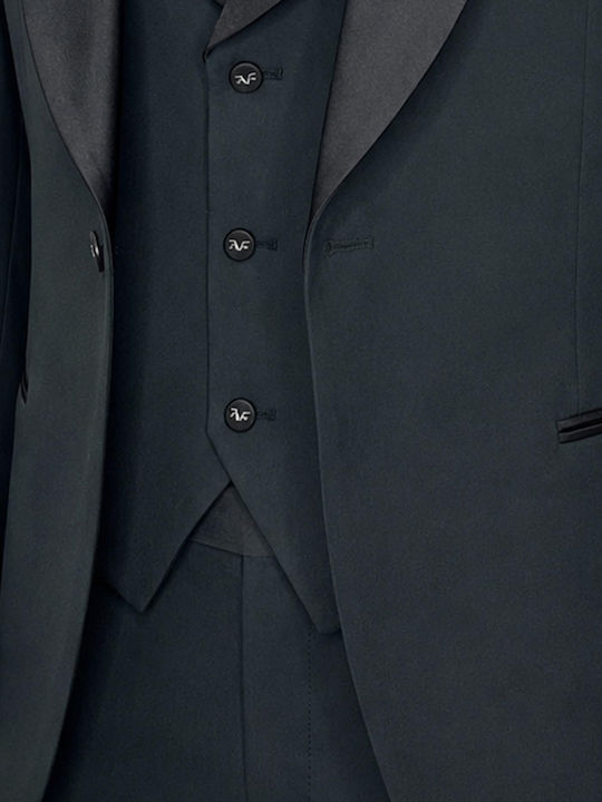Men's Groom's Suit with Vest Slim Fit Dark Green