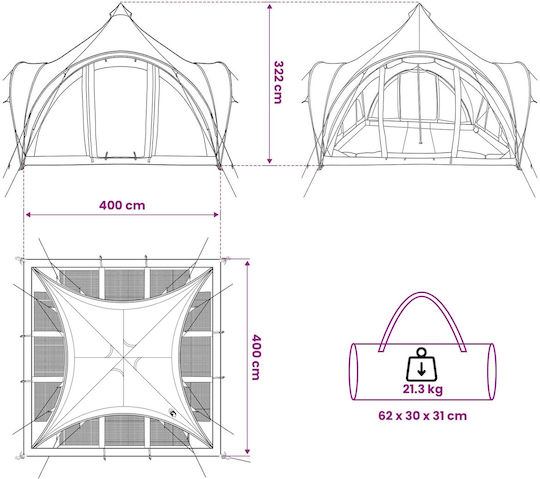 vidaXL Къмпинг Типи Каки за 6 Души 400x400x350см