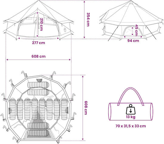 vidaXL Къмпинг сцена Типи Сива 600x600x350см