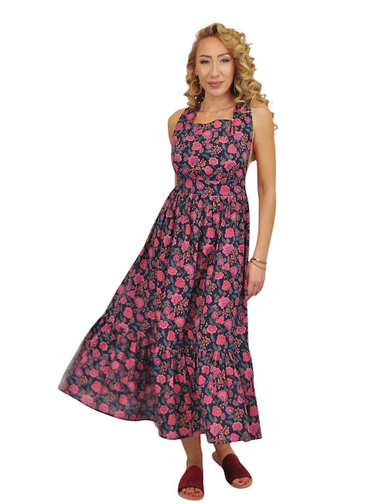 Summer Midi Dress with Ruffles Blue
