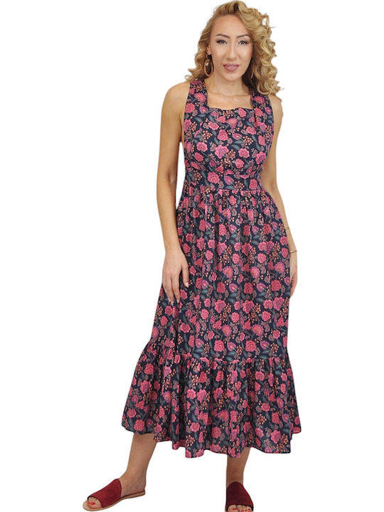 Summer Midi Dress with Ruffles Blue