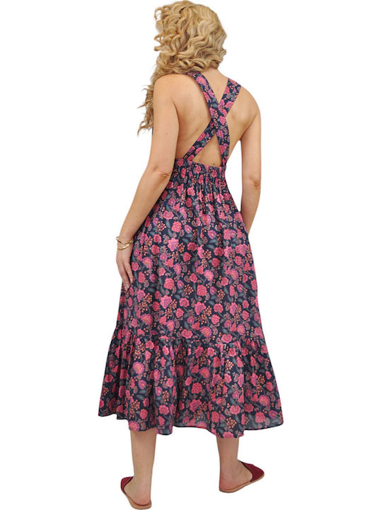 Summer Midi Dress with Ruffles Blue