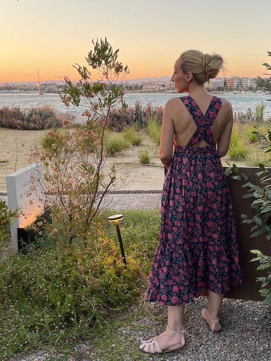 Summer Midi Dress with Ruffles Blue