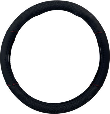 Leder Auto Lenkradabdeckung 38 Cm Schwarz Carbon Rote Naht 1 Stück