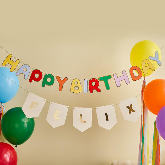 Σετ Γιρλάντα "happy Birthday" Πολύχρωμη & Banner Personalised Playful Brights