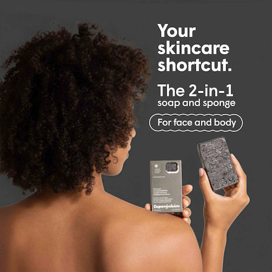 2 In 1 Bath Sponge Built-in Soap Activated Charcoal Purifying Exfoliating Effect Esponjabon 120 Gr