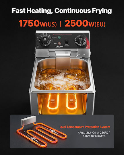 Vevor Elektrische Kommerzielle Fritteuse 2.5kW Kapazität pro Korb 6.8lt