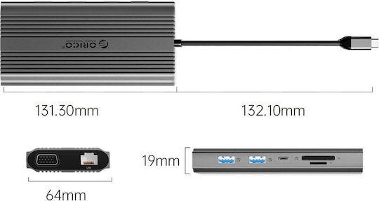 Orico XDR 12in1 USB-C Docking Station με HDMI 4K PD Ethernet Γκρι