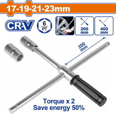 Wadfow Кръстат Ключ За Джанти На Автомобил 1/2" 17-19-21-23mm Wth6516