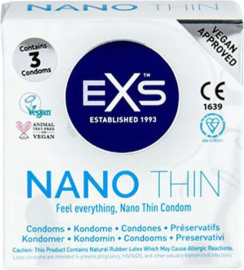 EXS Prezervative Set Of 3 Condoms 3 buc 53mm Subțiri pentru senzație naturală cu striații Natural Vegan