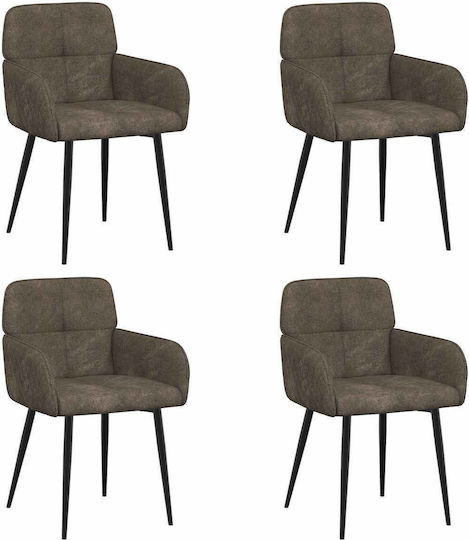 Dining Armchairs With Genuine Leather Grey 4 Pieces 59x56.5x85cm